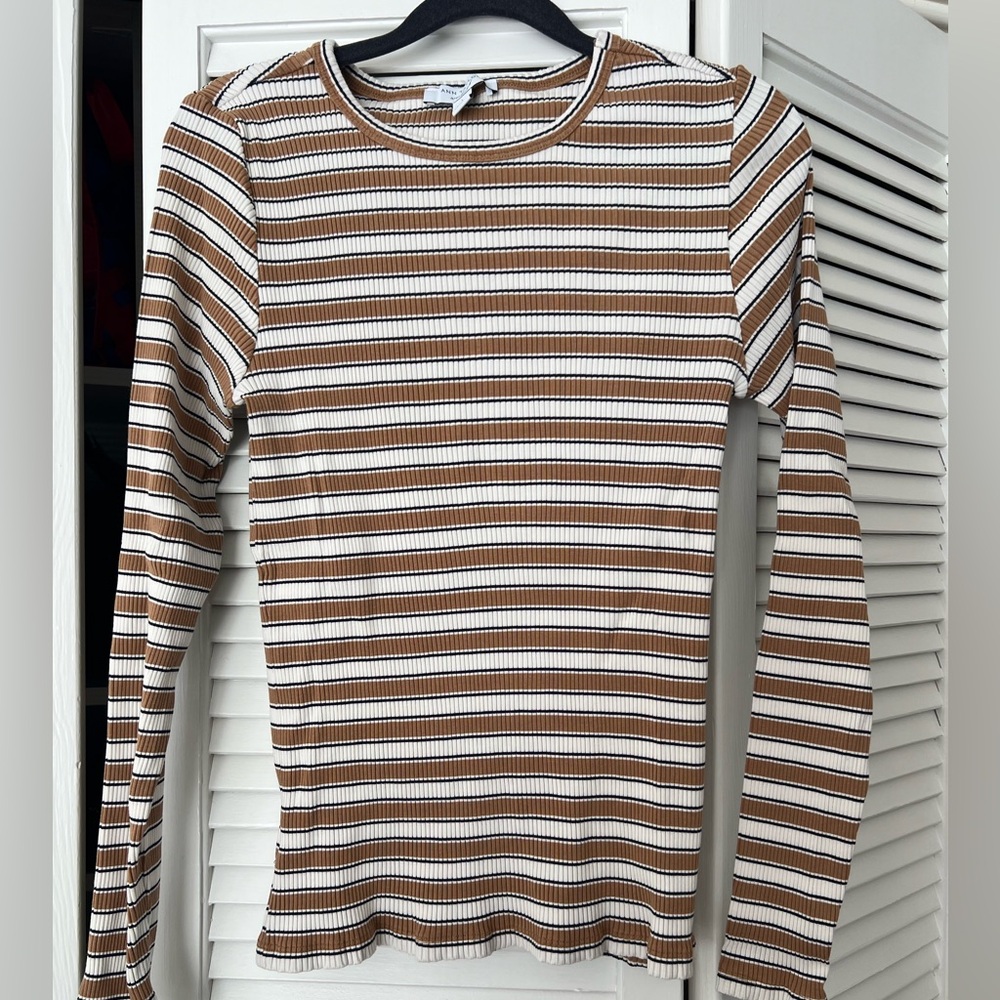 Ann Taylor Brown and White Striped Top